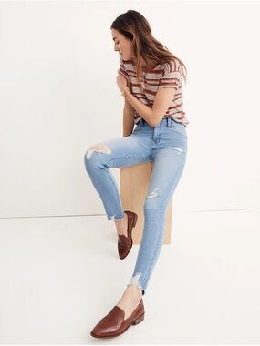 Madewell Distressed 9” High Rise Raw Ankle skinny Jean Ontario Wash Size 25 NWOT